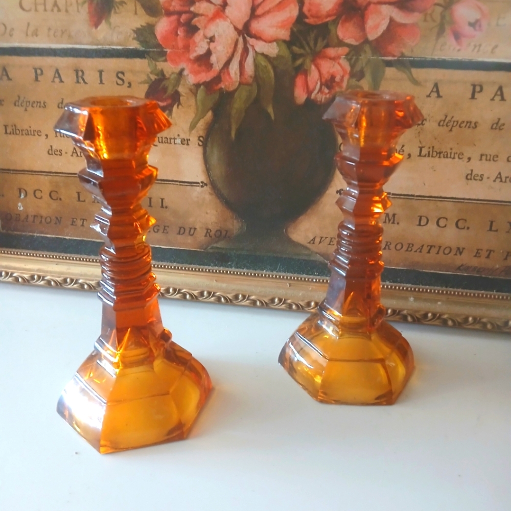 Amber Glass Candle Holders